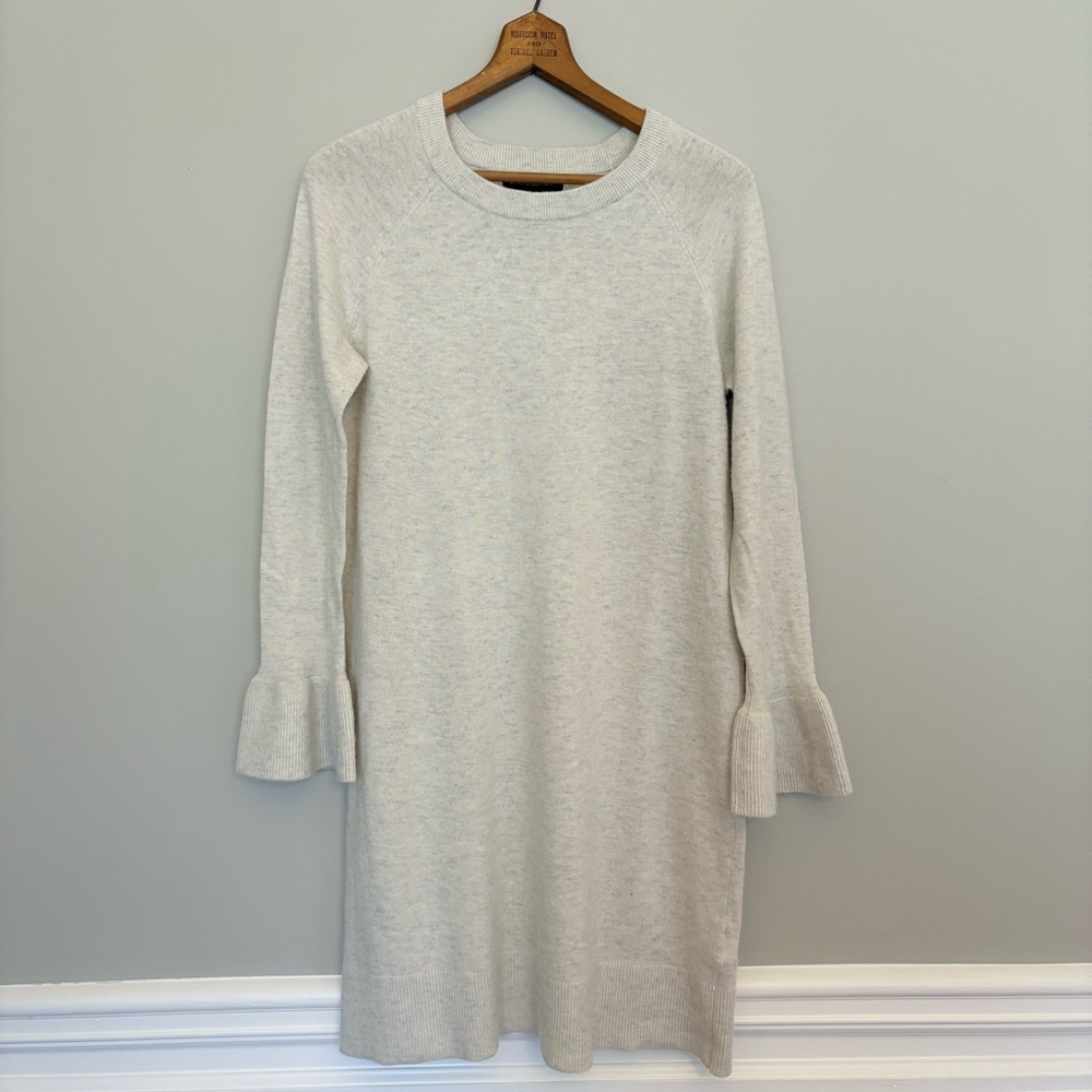 Banana Republic Luxury Cashmere Merino Wool Bell Sleeve Knit Sweater Dress Gray
